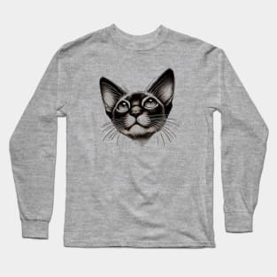 Cute Cat Line Art Design Long Sleeve T-Shirt